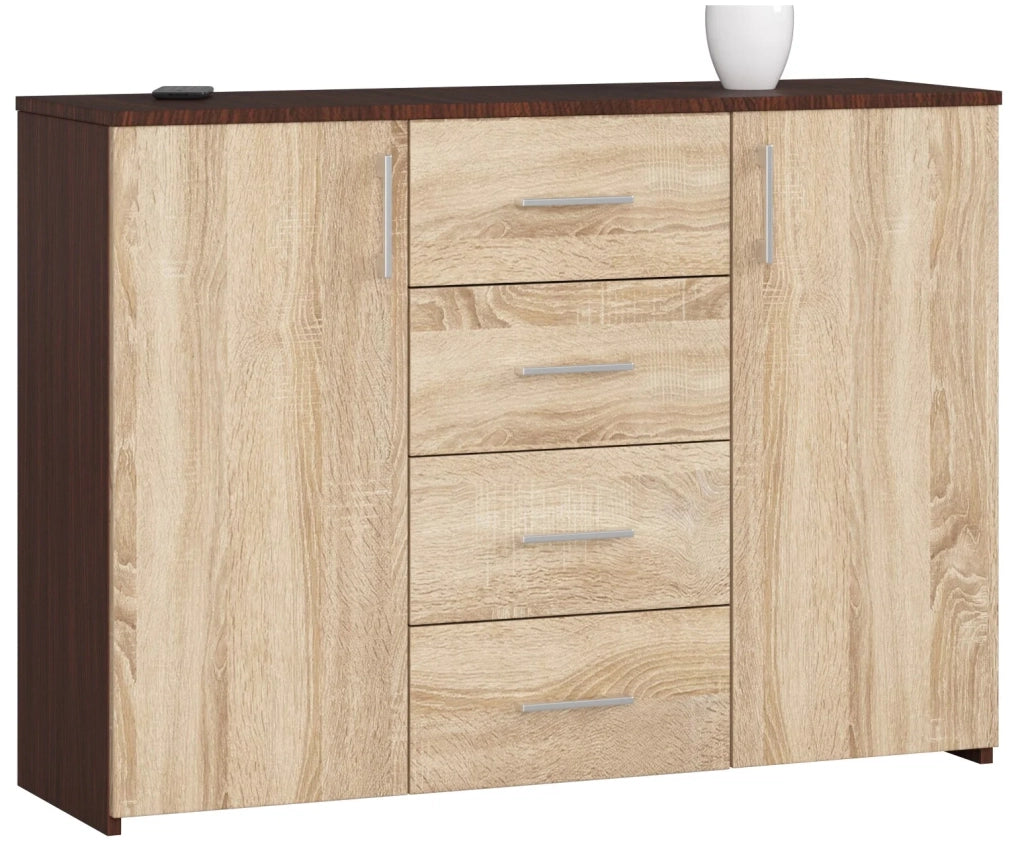 Cassettiera AKORD K45 Cassettiera Wengé 110 cm 2 ante 4 cassetti inserto frontale Sonoma Quercia 110x35x80 cm