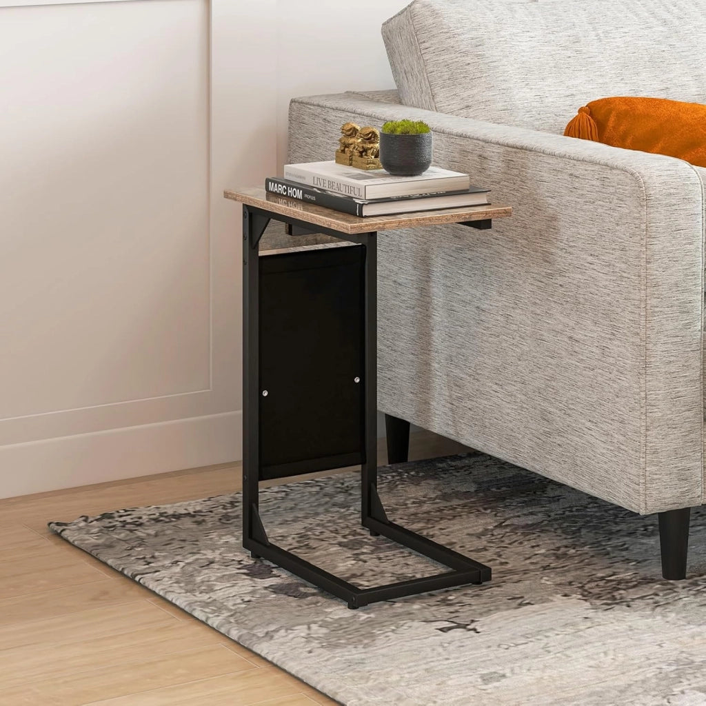 Set di 2 tavolini a forma di C con stazione di ricarica, estremità del divano con borsa laterale, 2 prese e 2 porte USB, comodino, per soggiorno, camera da letto, 40 x 30 x 60 cm