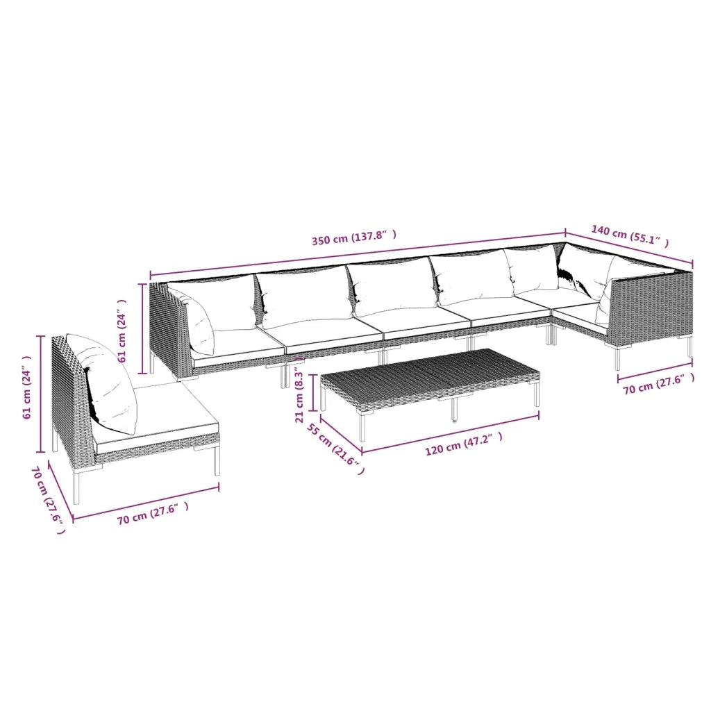Divani da Giardino 8 pz con Cuscini in Polyrattan Grigio Scuro 3099855