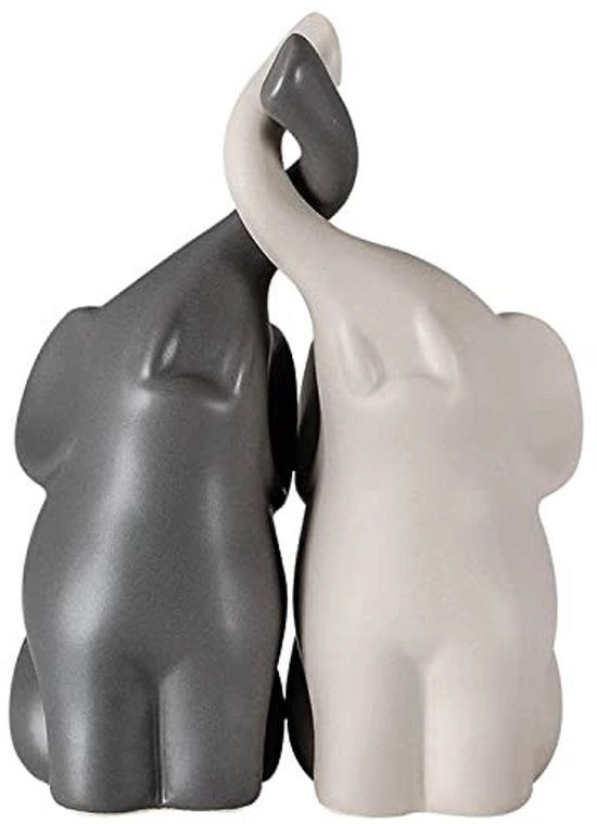 Decorazione Figurativa con Olifanti Adorabili - Pari di Statue Decorative - Statue per Interno - Scultura - Statue d'Amore - Ceramica con Vernice - Statuetta