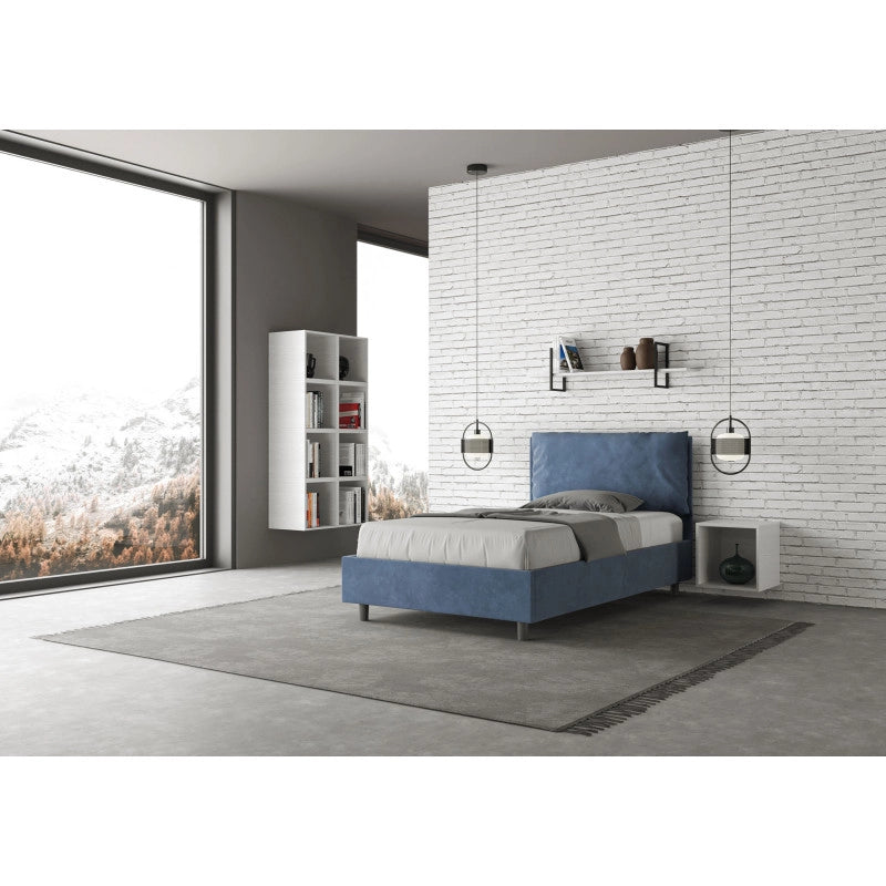 Letto imbottito Piazza e mezzo 120x190 cm Large - Con rete,Microfibra,Blu
