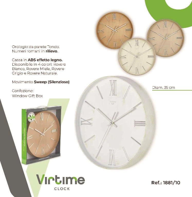 1 Pezzo Orologio da Parete Effetto legno Fondo Colorato 35 cm 4 Colori