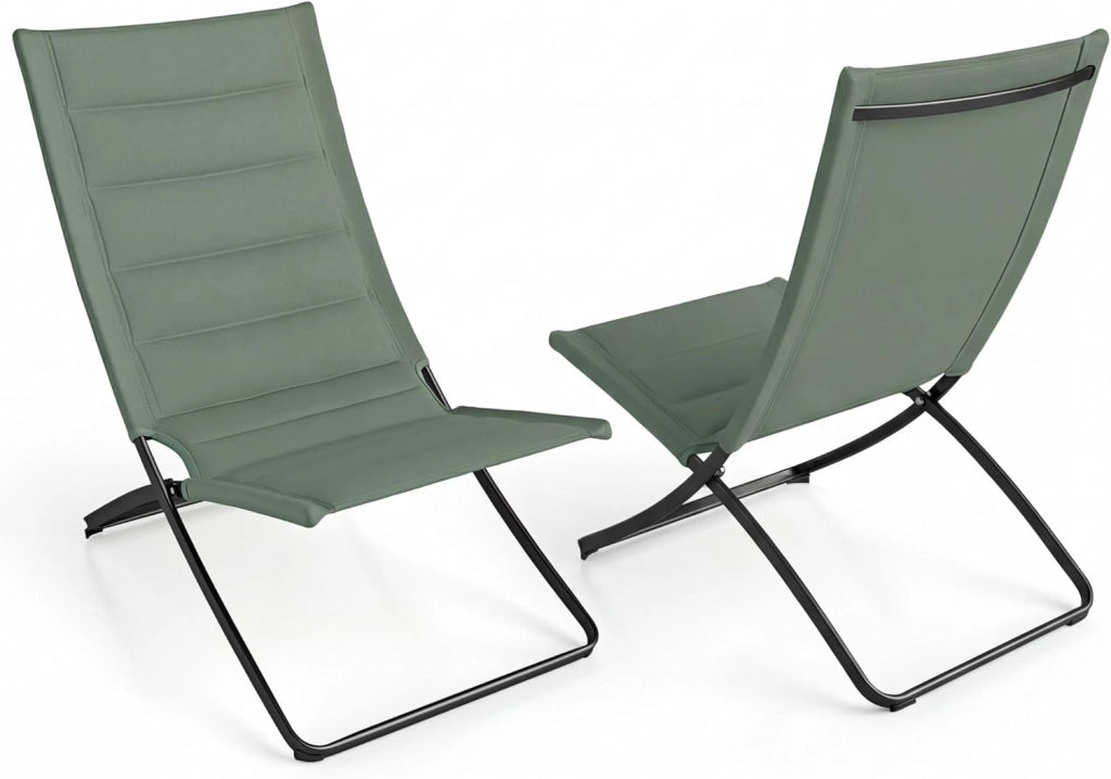 Set di 2 sedie pieghevoli, portatili, da campeggio con telaio in metallo, pieghevoli, con piedini antiscivolo, portata 180 kg, sedia a sdraio per pesca, picnic, piscina, giardino, balcone