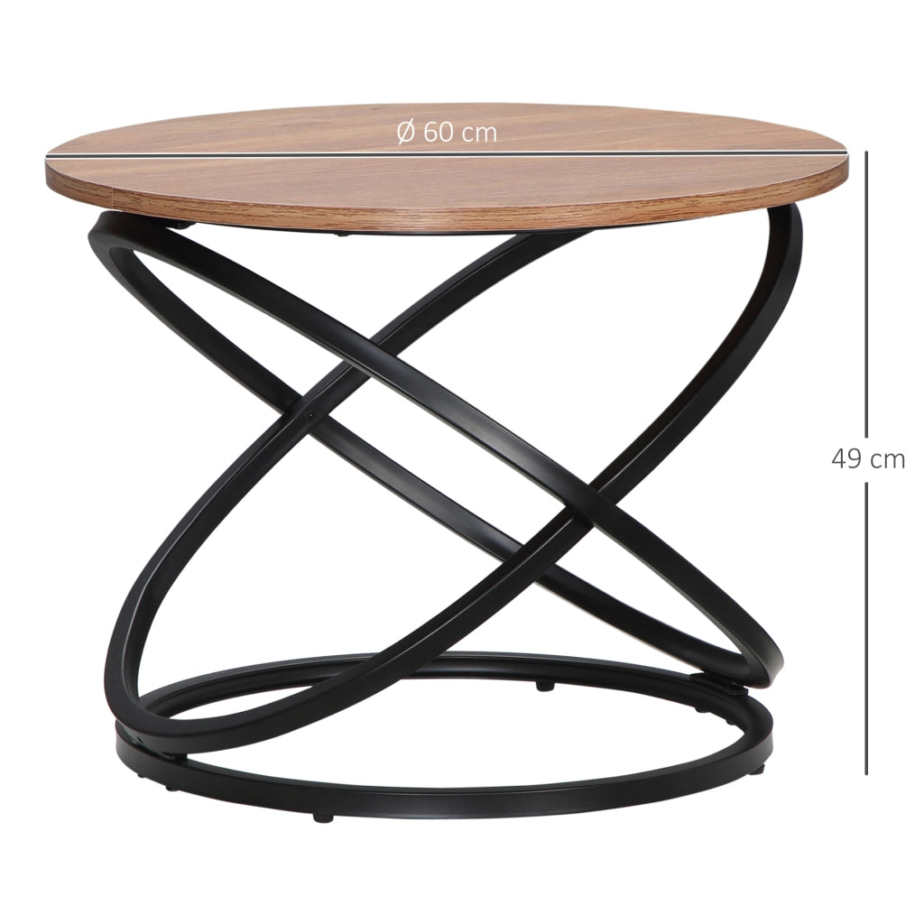 Tavolino da caff¨¨ rotondo stile industriale ¨C zephmum ¨C metallo nero piano legno ?60x46 cm