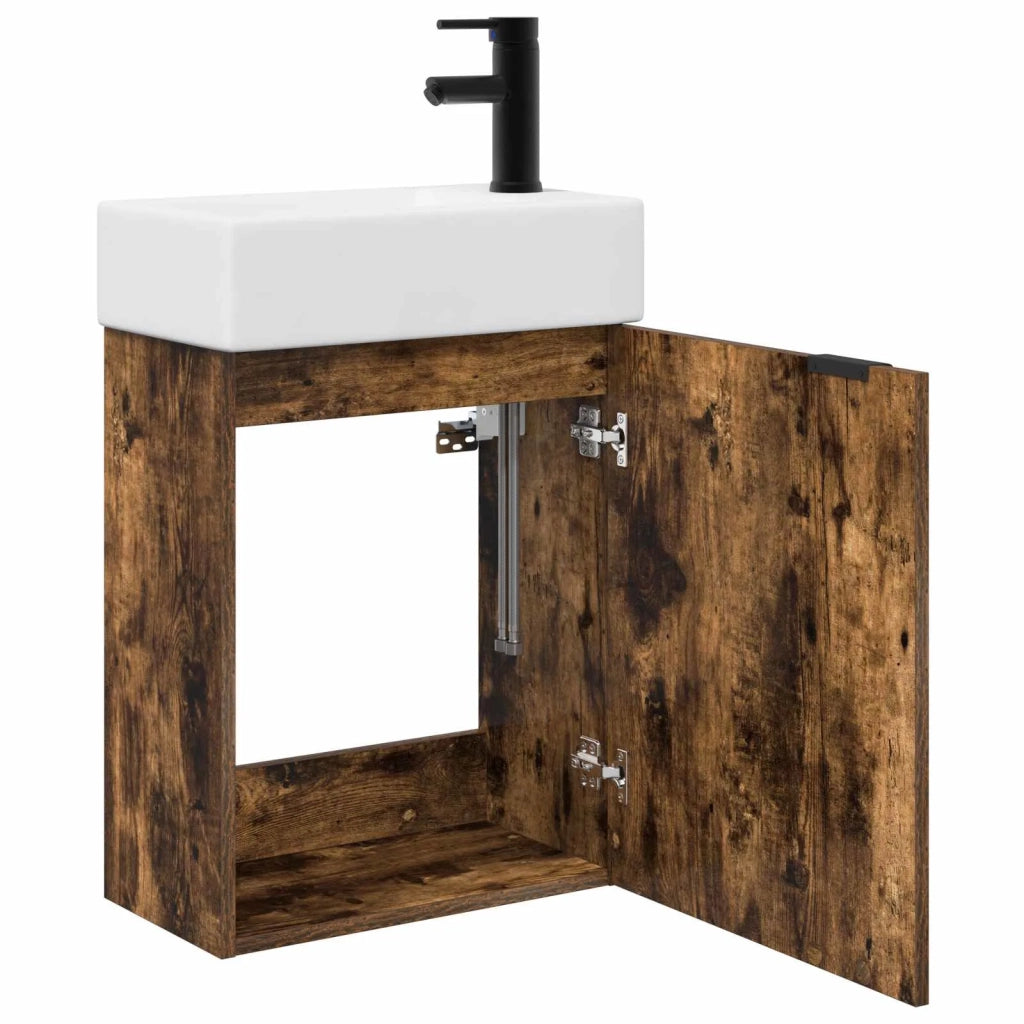 Mobile bagno con rubinetto Rovere Fumo 45,5 x 22,5 x 84 cm 889437