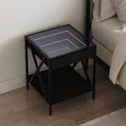 Comodino con LED Infinity-Tavolino da notte Nero 40x40x49 cm