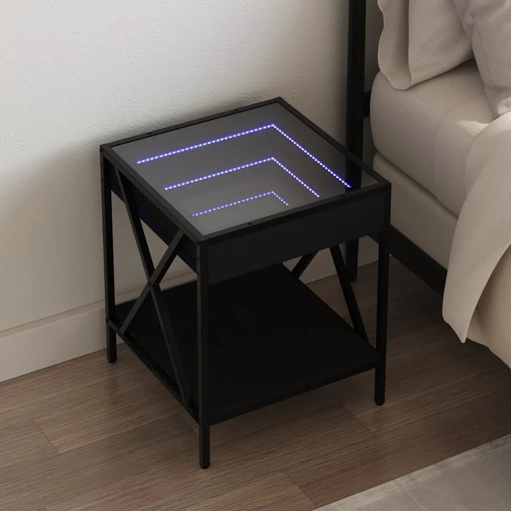 Comodino con LED Infinity-Tavolino da notte Nero 40x40x49 cm