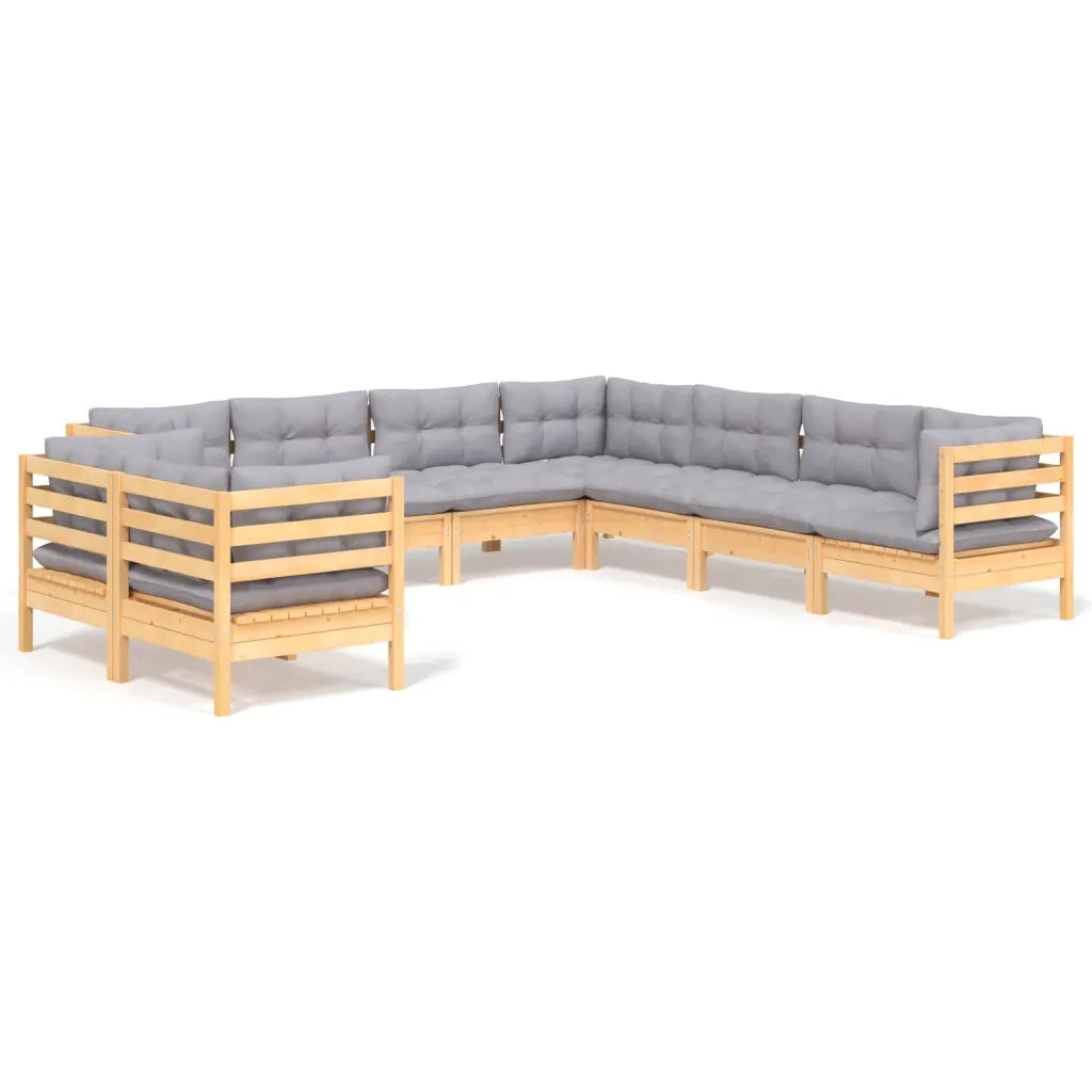 Set Divani da Giardino 9 pz con Cuscini Grigi Massello di Pino cod mxl 39263