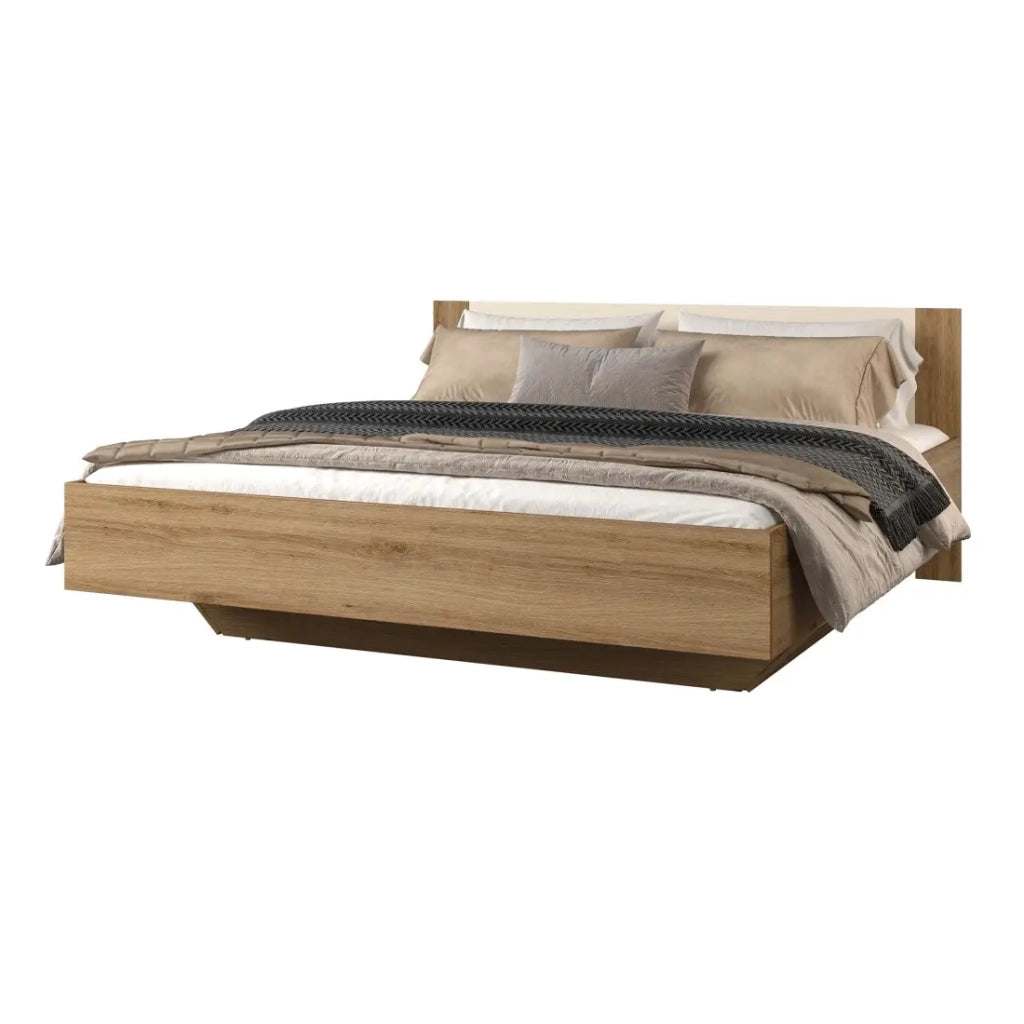 Letto contenitore VERTIGO – 180x200 cm – Rovere selvaggio e beige sabbia – Con piede design e rete inclusa