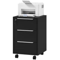 Mobiletto da ufficio su ruote con 3 cassetti e serratura, mobiletto archiviazione ufficio su ruote, 40 x 40 x 63,5 cm, nero