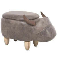 Pouf Contenitore a Forma di Bufalo, Pouf Moderno da Salotto, Sgabello Poggiapiedi, Struttura in Legno, Seduta Imbottita, 62x35x36cm, Marrone