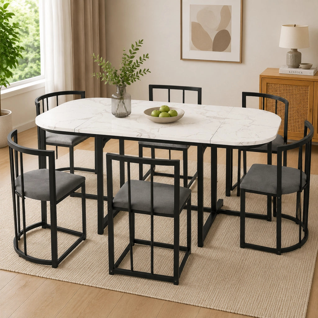 Set da pranzo 140x80x76 cm; 6 posti; in MDF nero