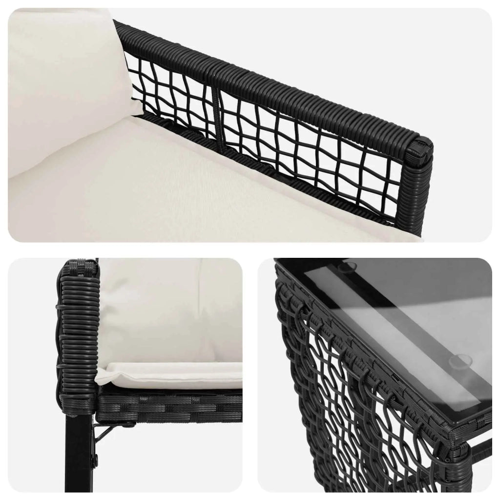 Set di Mobili da Esterno con cuscino 3 pcs Nero e Bianco