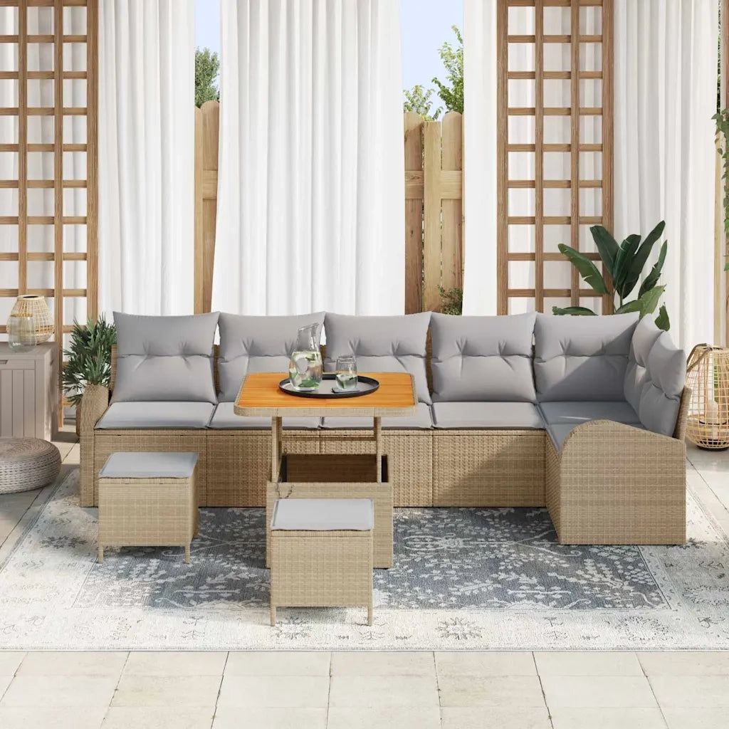Set Divano da Giardino con cuscino 9 pcs Beige e Grigio Chiaro 3364362