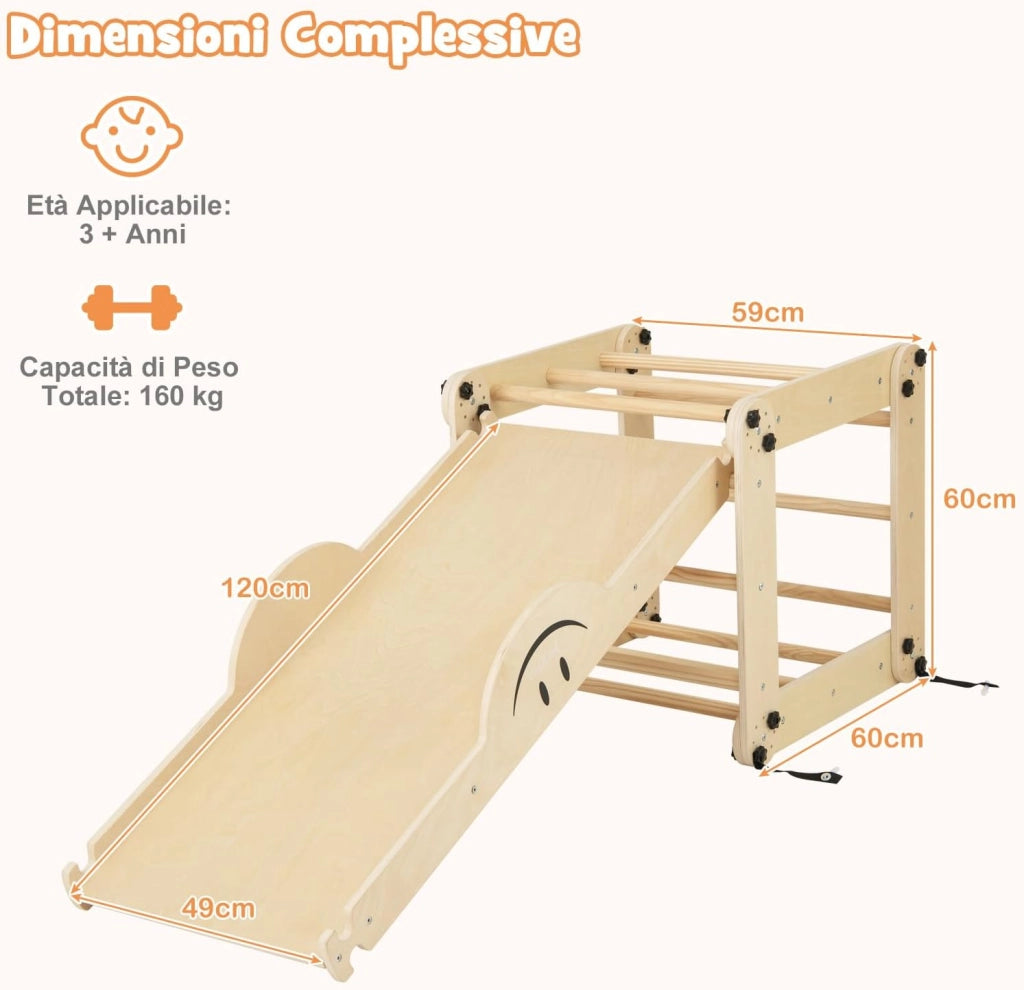 5 in 1 Set da Arrampicata per Bambini, Giochi da Arrampicata Pieghevoli in Legno con Rampe Regolabili e Reversibili, Scala da Arrampicata per Bambini 3+ Anni (Naturale)