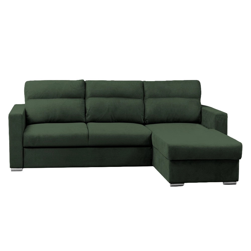 Divano Elba verde con Letto Estraibile e Penisola Contenitore Reversibile – Comfort e Versatilità per Ogni Giorno