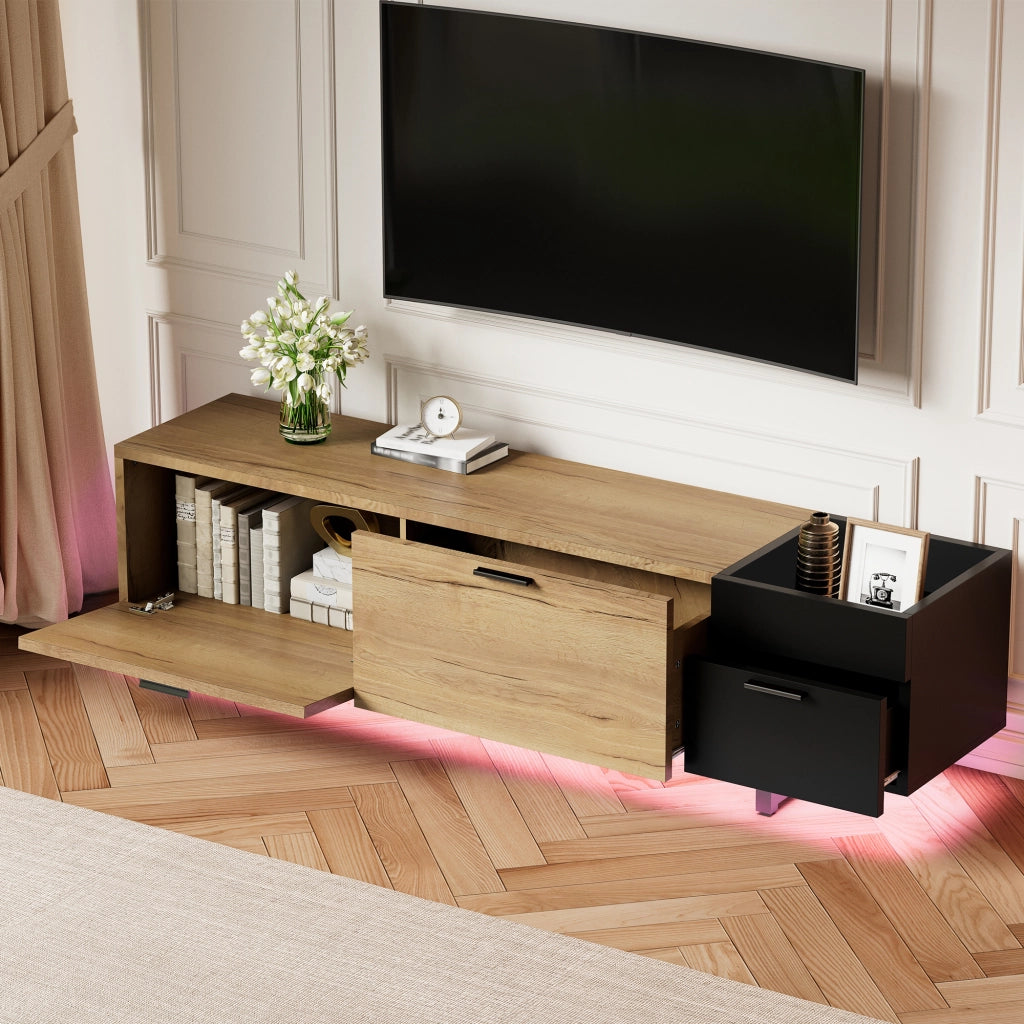 Mobile TV con vani aperti e 4 cassetti; LED - per soggiorno - 180×38×49 cm - nero