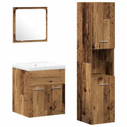 Set di mobili per il Bagno | Armadio da bagno con cassetto 4 pz Legno vecchio