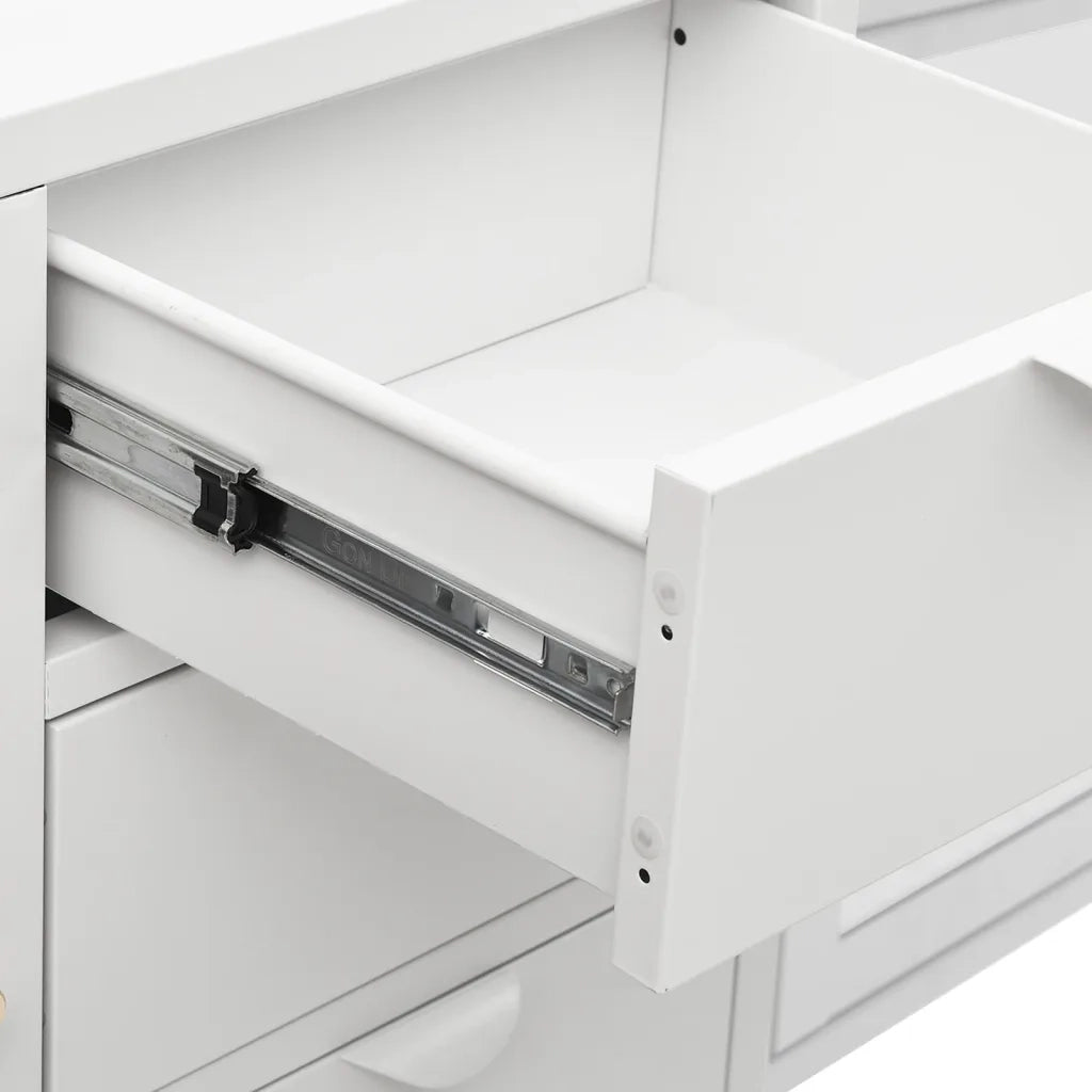 Credenza Bianca 105x35x70 cm in Acciaio e Vetro Temperato cod mxl 6546