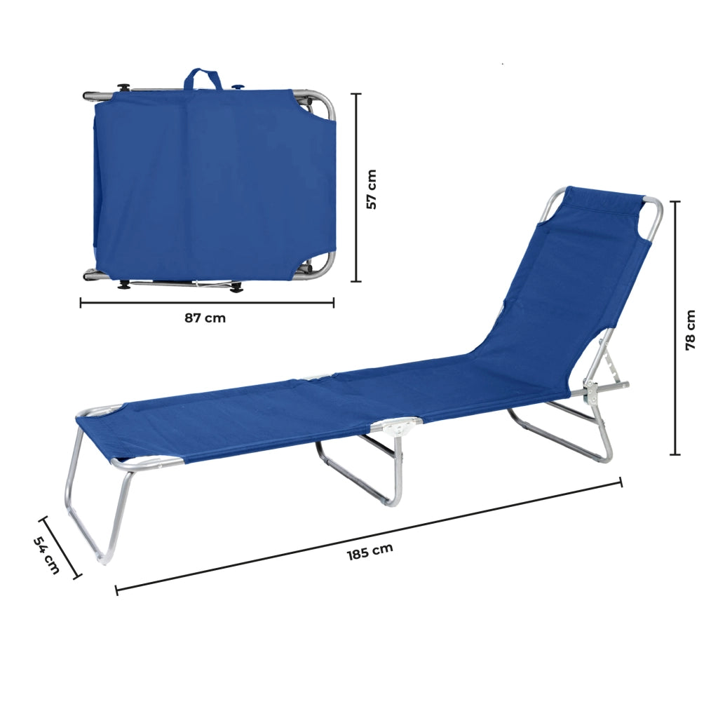 Coppia Lettini Prendisole Pieghevoli in Metallo  Reclinabili 4 Posizioni, Waterproof e Anti-UV, Portata 110 kg, Ideali per Mare Giardino Piscina Blu