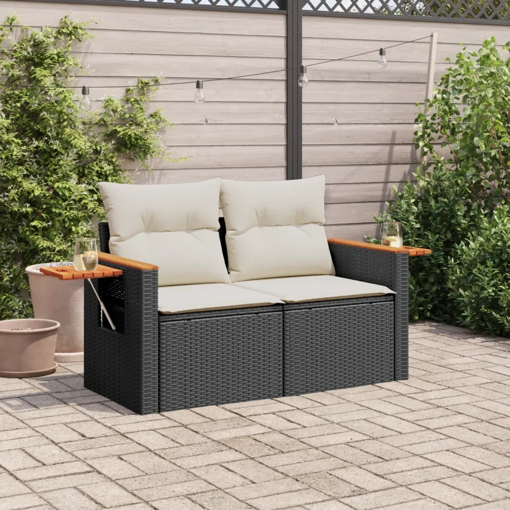 Divano da Giardino con Cuscini a 2 Posti Nero in Polyrattancod mxl 87727