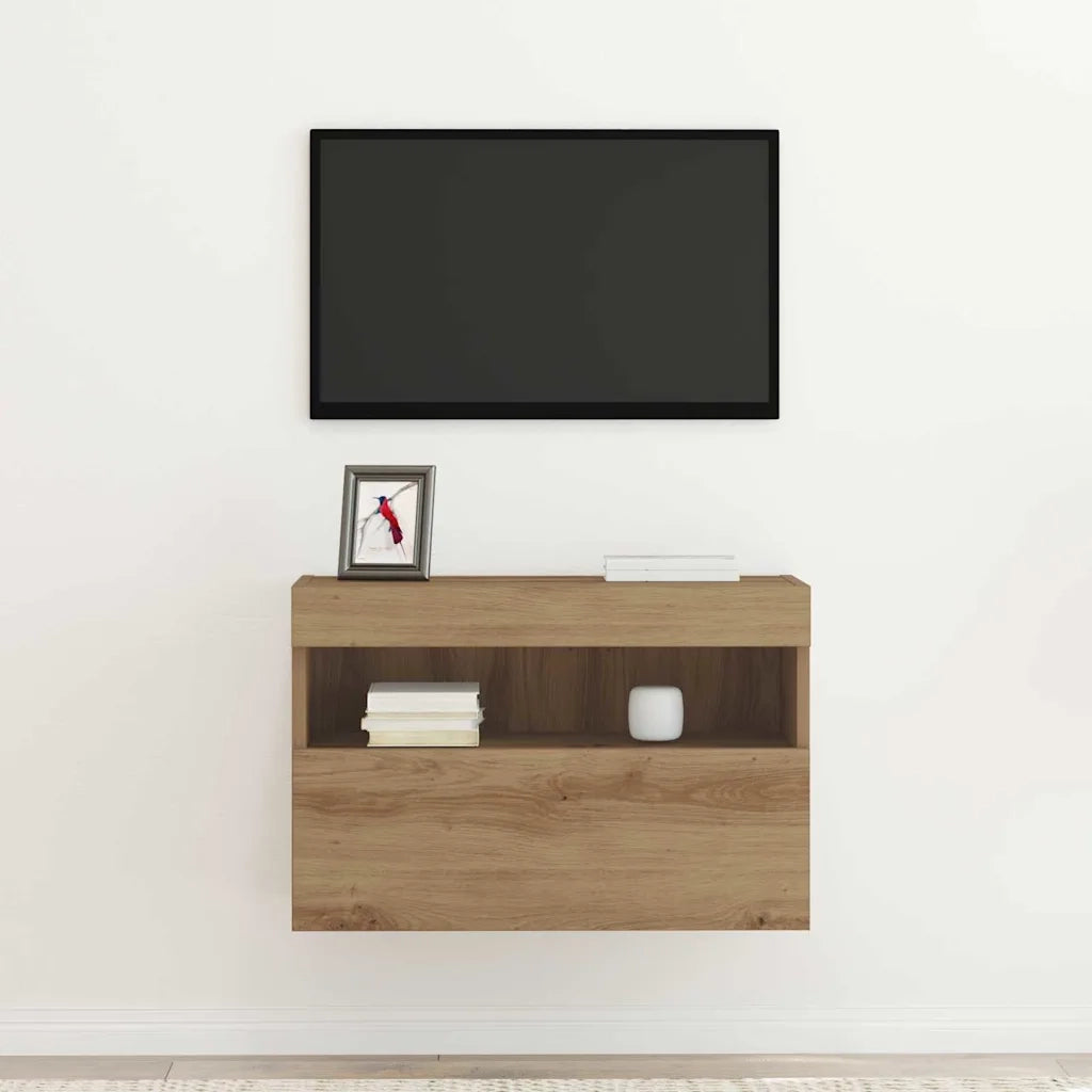 Mobile TV da parete con LED rovere artigianale 60 x 30 x 40 cm 862208