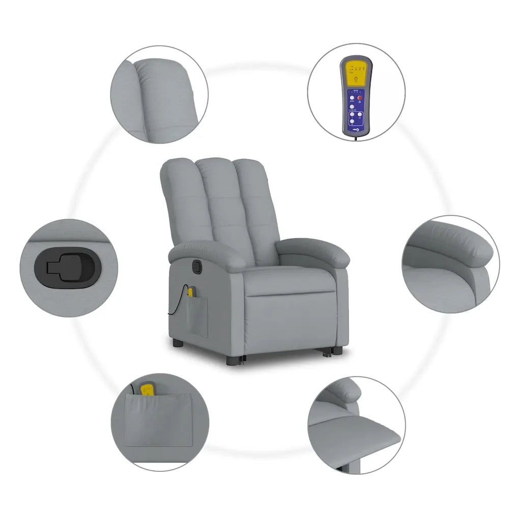Poltrona | Sedia Relax Alzapersona Massaggi Reclinabile Grigio Chiaro Tessuto