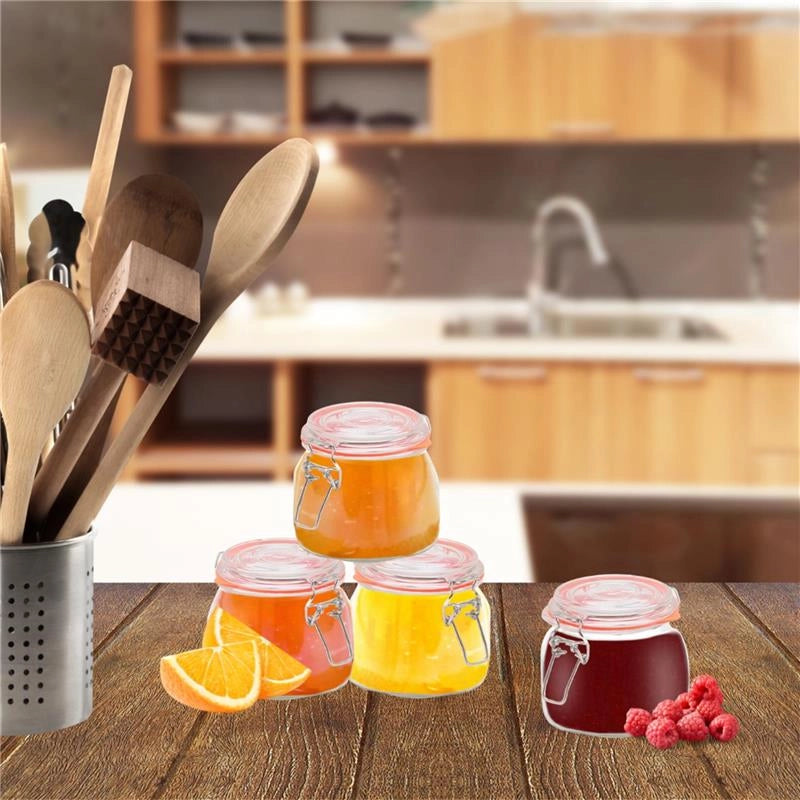 MA MAISON SET 4  BARATTOLI VASETTI IN VETRO PER CONSERVE DA 0,5 L CON CHIUSURA A LEVA E ANELLO IN GOMMA