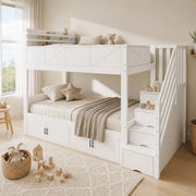 DESMIU Letto a castello 90 × 200 cm 2 posti con scala contenitore, vani chiusi e senza materasso, bianco