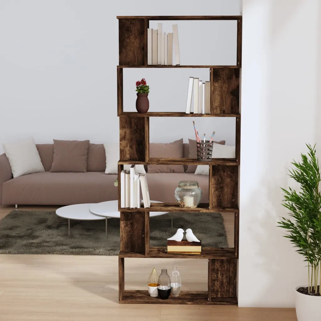 Libreria Divisorio-Scaffale per Libri-Mobile di Stoccaggio Rovere Fumo 80x24x192cm in Legno Ingegnerizzato