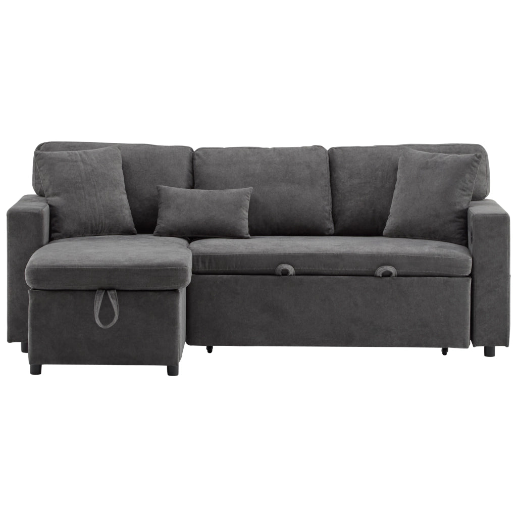 Divano letto angolare L - Zephmum- Estraibile, scaffale integrato, grigio scuro