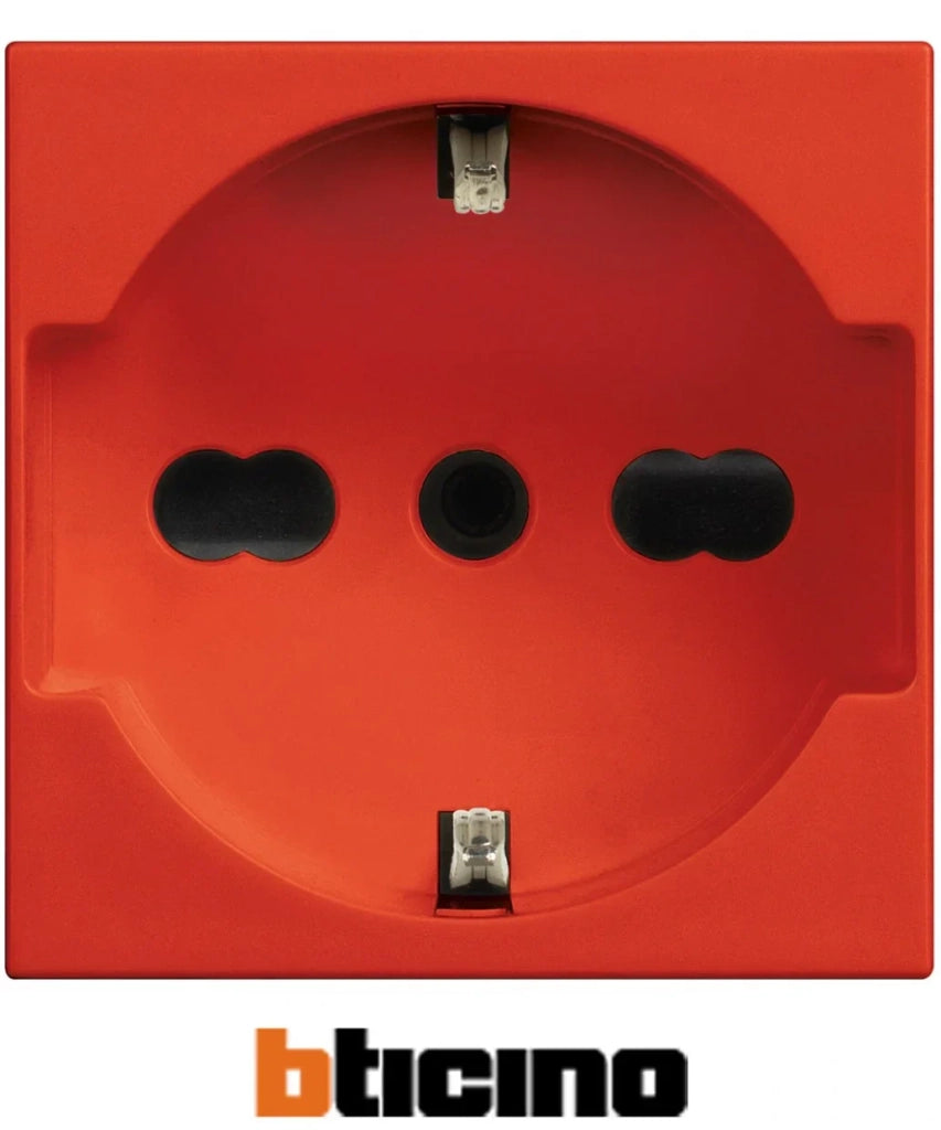 Bticino presa schuko bipasso 2P+T 10/16A colore rosso