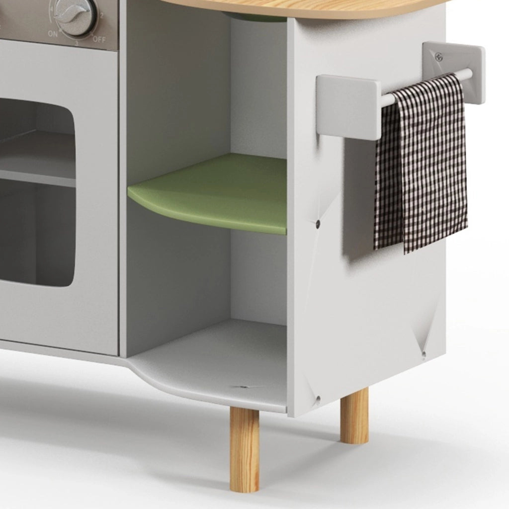 EasyComfort Cucina Giocattolo per Bambini 3-6 Anni con Macchina del Ghiaccio e Utensili, 84x34x89 cm, Bianco e Verde