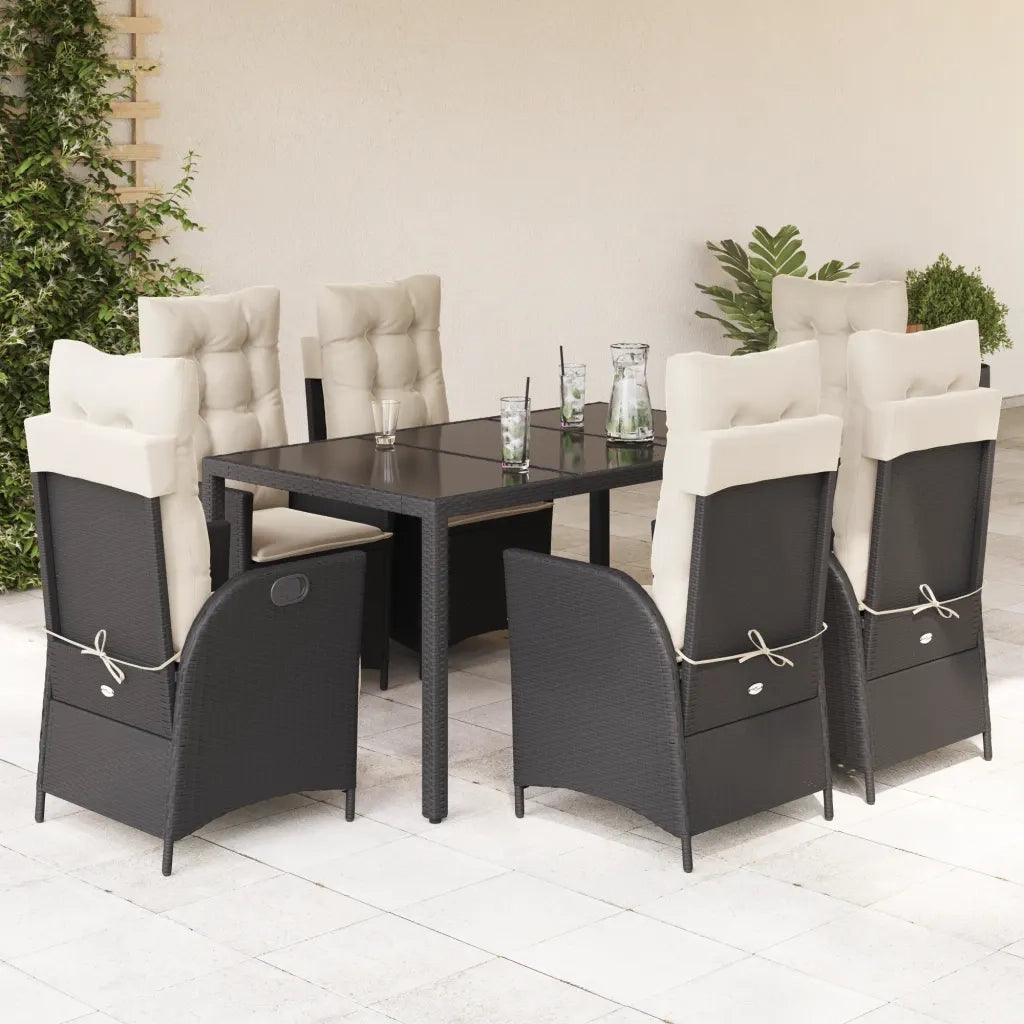 Set da Pranzo da Giardino 7 pz Nero con Cuscini in Polyrattan 3213063
