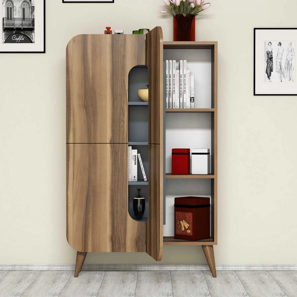 Madia Paularo, Credenza 7 Ripiani, 93x32x144h cm Marrone Noce
