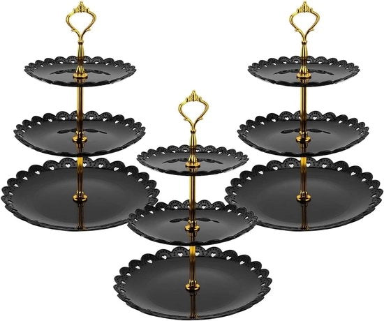 Set di tre strati di tazze da dessert in vetro nero, 3 pezzi, per cupcakes, dessert e frutta, ideale per feste e matrimoni