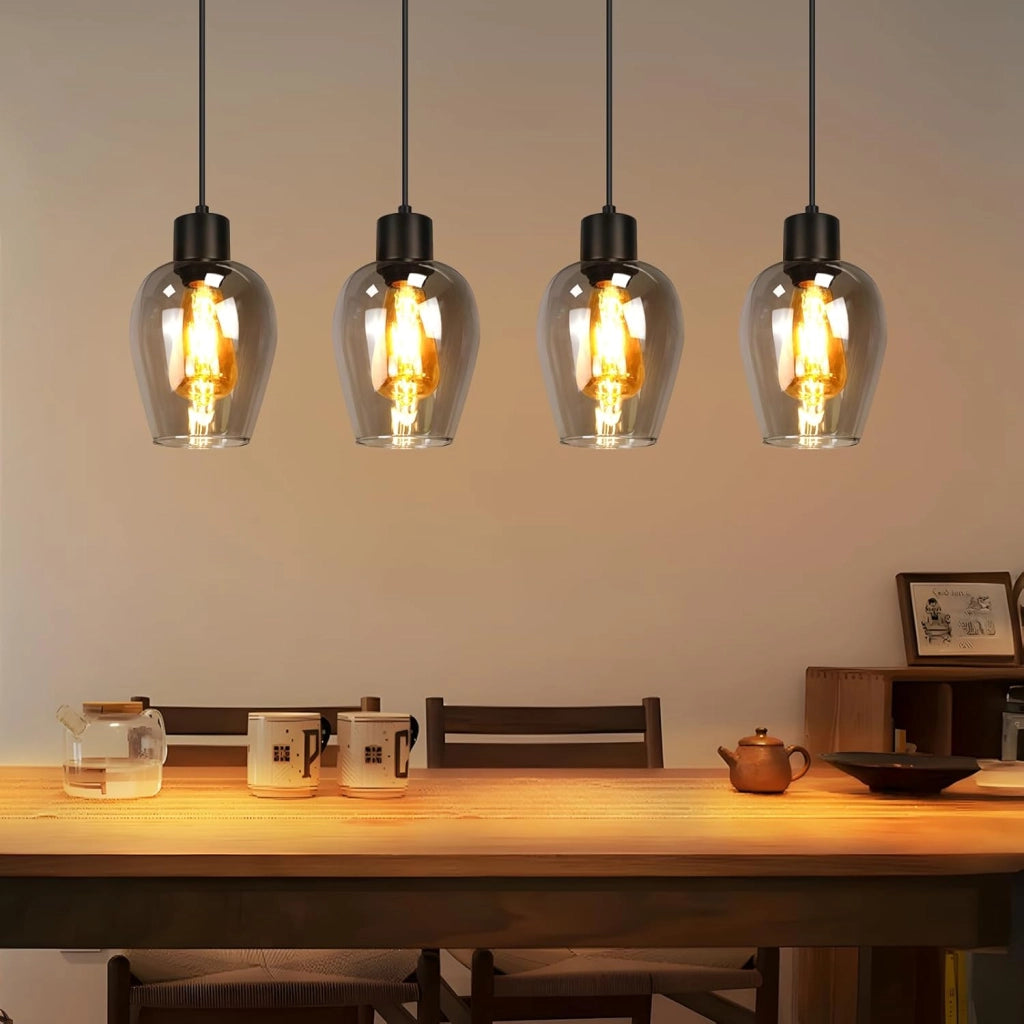 ZMH Lampada a Sospensione 4 Luci Vintage Vetro E27 per Sala da Pranzo Isola Cucina Soggiorno Senza Lampadina