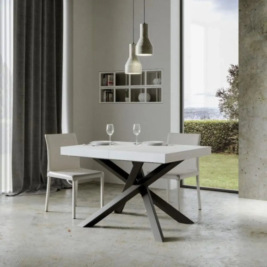 Tavolo allungabile 120/380x90 cm Volantis Premium colore bianco frassino gambe antracite