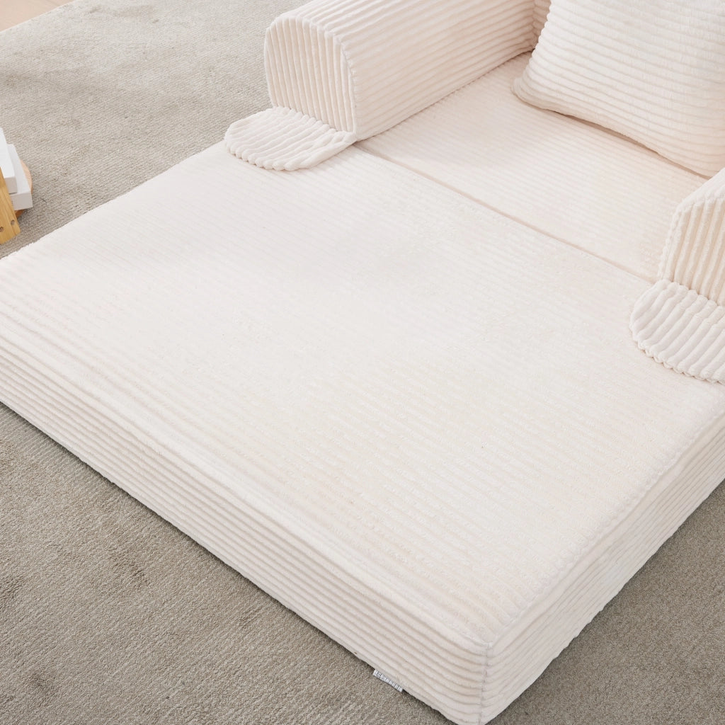 DIVANO LETTO 2 in 1 Singolo 95 cm Beige in tessuto Corduroy