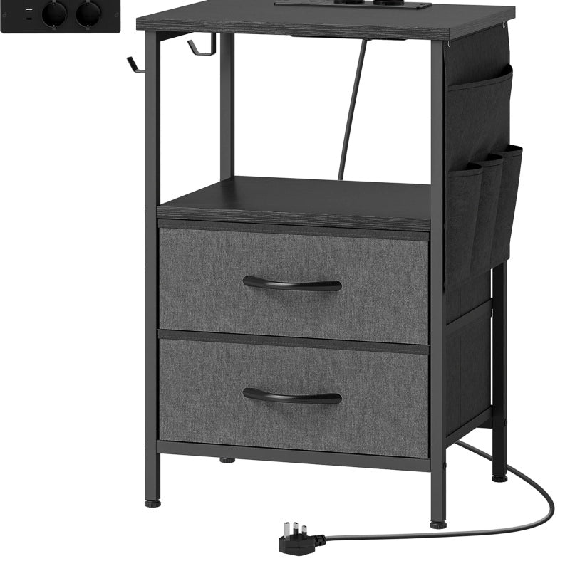 Tavolino da Divano con Prese AC; USB-A e USB-C; 2 Cassetti; 40x30x60 cm Nero