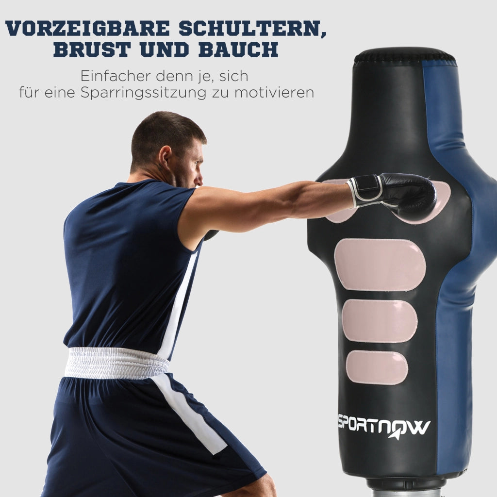 Sacco da Boxe con Base ¨C Xylo ¨C Regolabile in Altezza, Pelle Sintetica Nero-Grigio-Blu, 55x55x178-207 cm