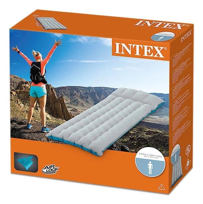 Intex 67997 Materasso Gonfiabile Camping Laminato Singolo Cuscino Integrato 184x67x17 cm colore Grigio Azzurro