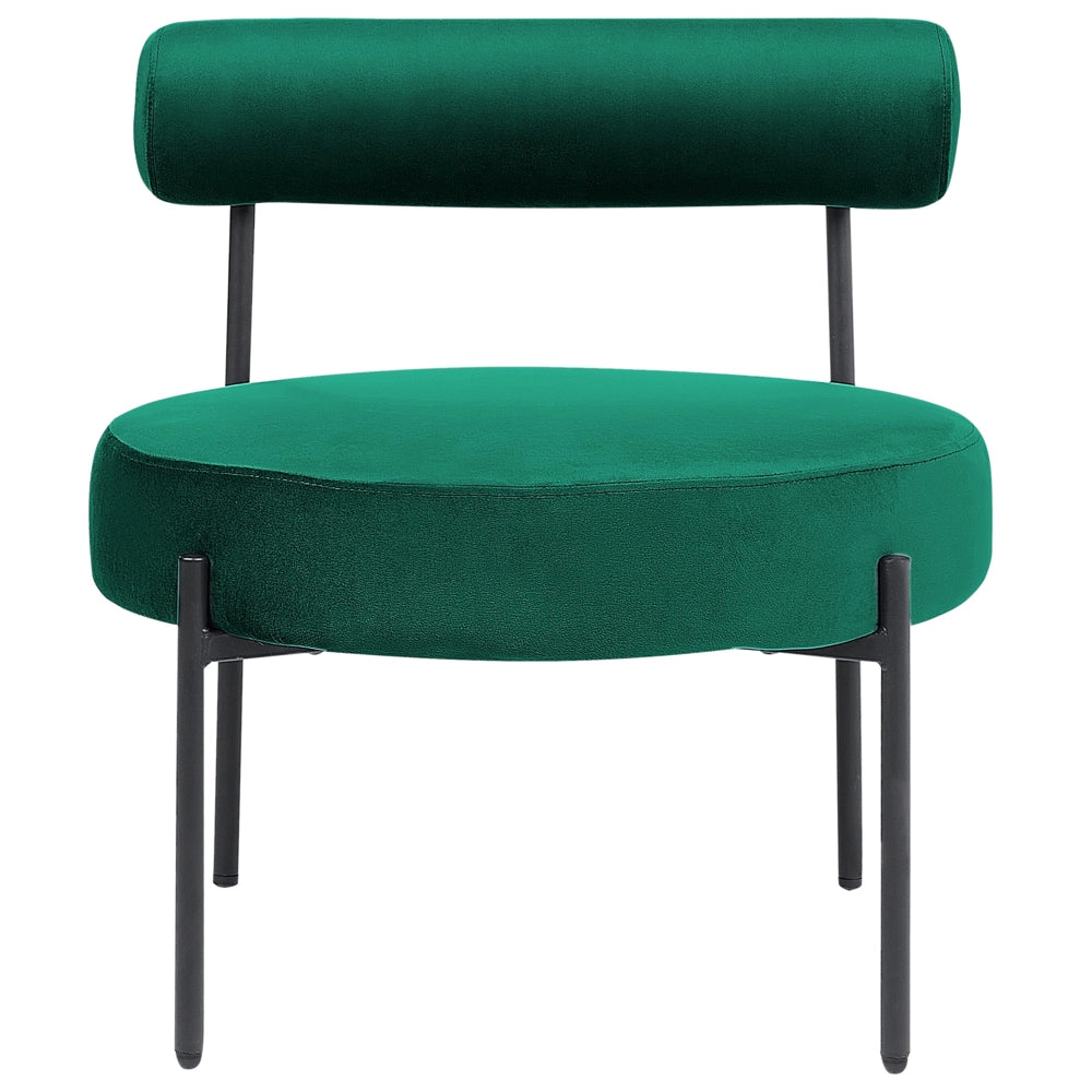 Sedia senza braccioli Rivestimento in velluto verde Smeraldo Seduta rotonda Design vintage Struttura in metallo nero