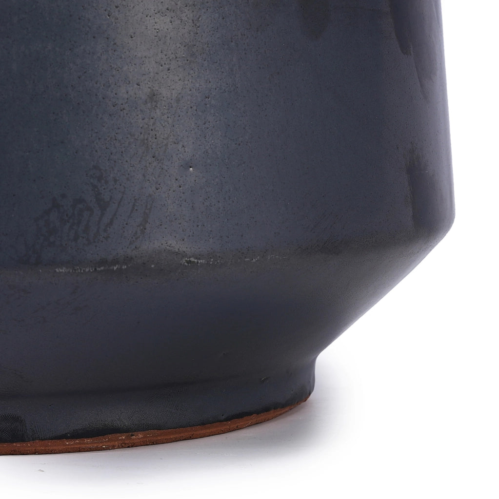 Set di 3 Vasi in Ceramica Artigianali Opachi Neri con Foro di Drenaggio Ø 38/28/22 cm per Interni ed Esterni