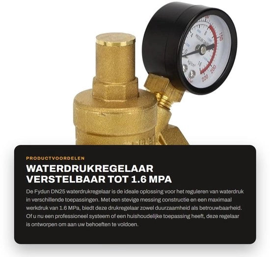 Regolatore di pressione idraulico adattabile 1,6 MPa - in ottone - DN25 - regolatore di pressione con manometro - 76 mm di lunghezza
