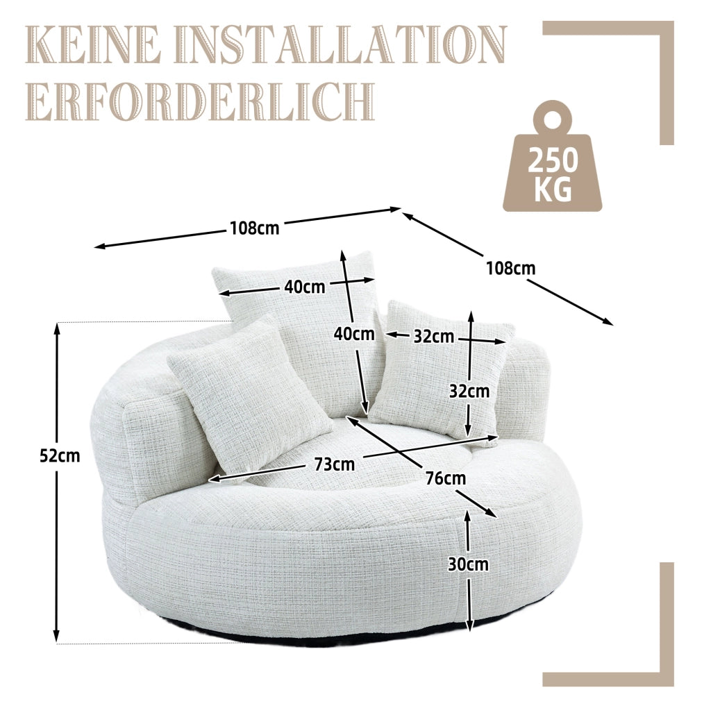 Sitzsack poltrona lazy in ciniglia beige 108x108x52 cm con schienale alto e braccioli