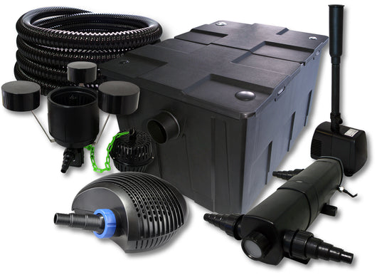 Set Filtro laghetto 60000l Chiarificatore 18W Pompa ECO 40W Skimmer Tubo 25m Pompa fontana