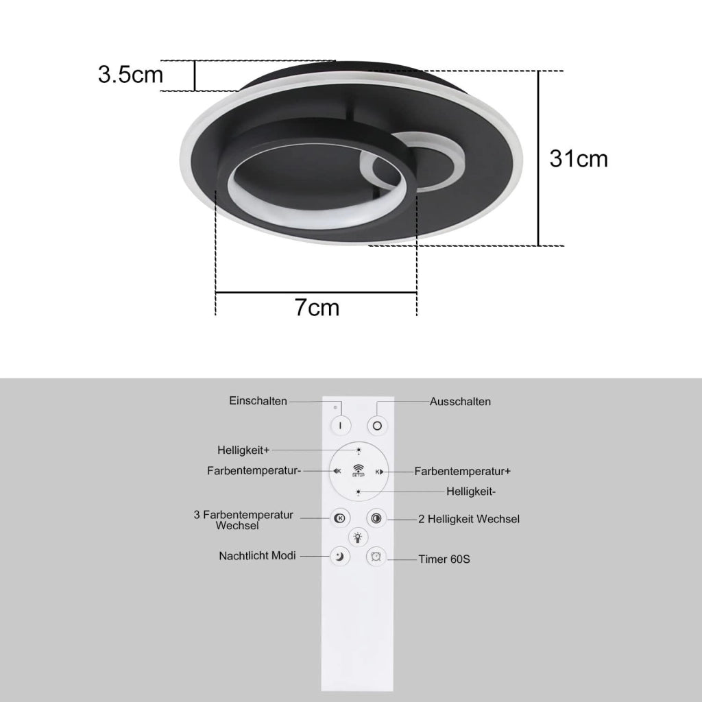 ZMH Lampada da soffitto plafoniera LED telecomando design moderno per soggiorno