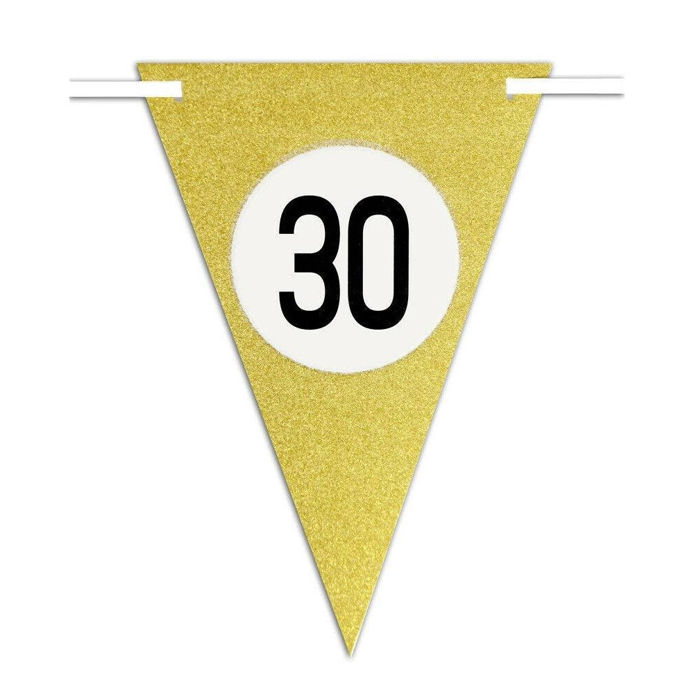 Trade Shop - Bandierine Festa Compleanno Anniversari Set 10pz Triangolari Festone Oro 30 Anni -