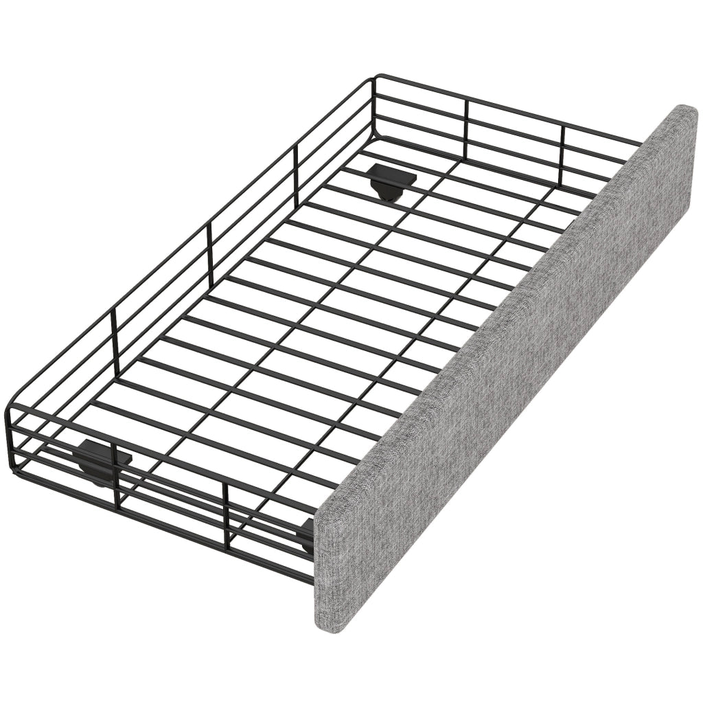 Letto imbottito 90x200 cm; con cassetti; MDF e lino; grigio